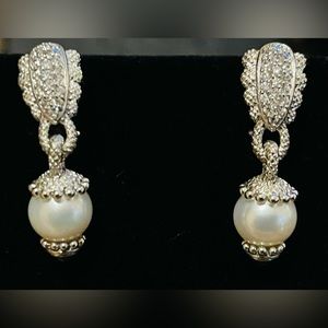 NWOT Judith Ripka Sterling Collection Pearl, Diamonique and Garnet Earrings